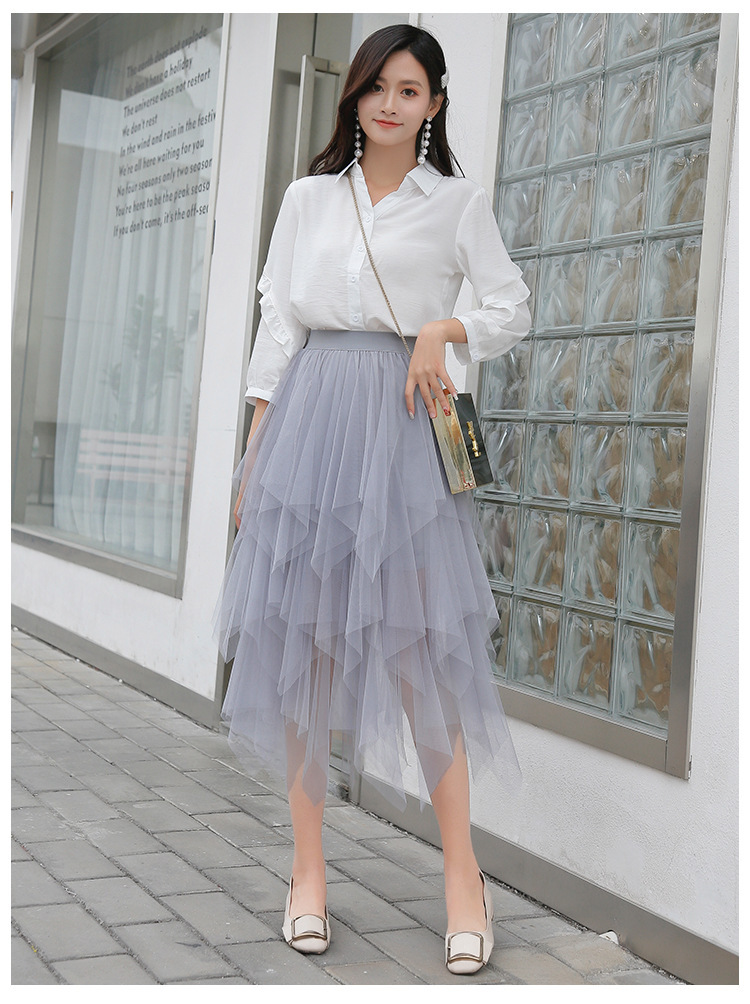 Picture of Irregular Mesh Skirt Women's Mid-length 2025 Spring New Veil Skirt High Waist All-match Slimming Skirt