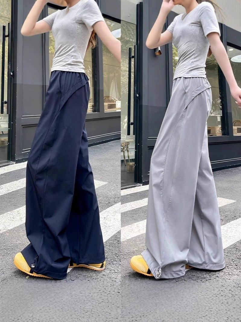 Navy blue cargo pants women's summer 2025 new American casual straight-leg pants small quick-drying sports wide-leg pants