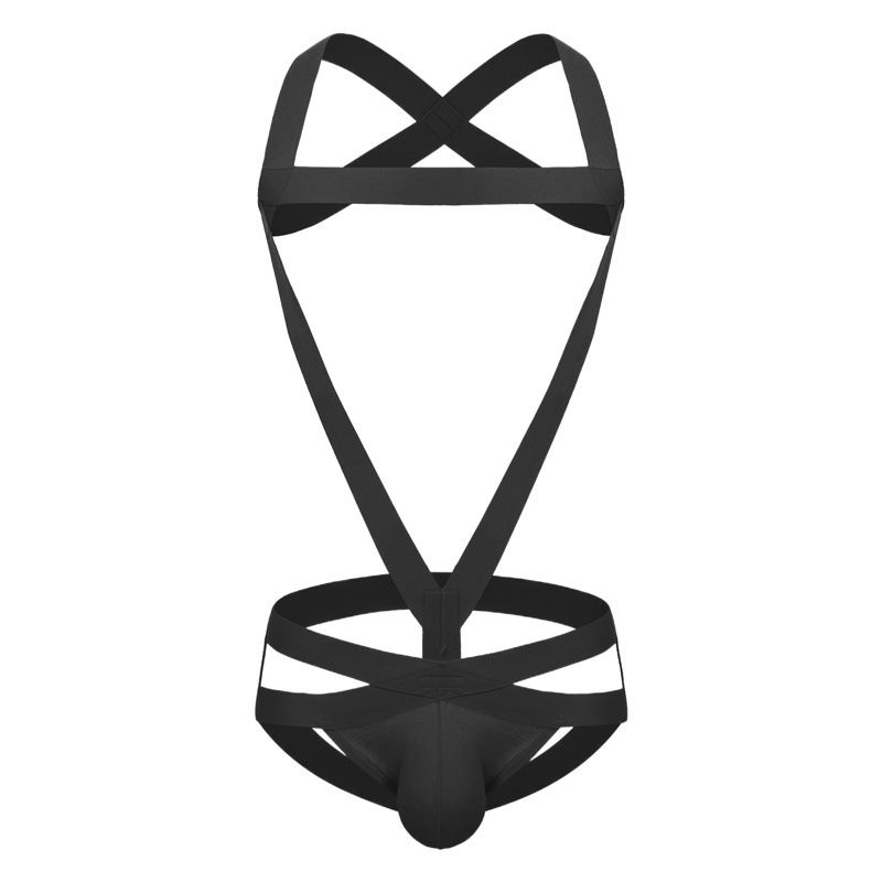 Men's Sexy Butt-Revealing One-Piece Double Thong Cotton Bondage Thong Nightclub Performance Clothing Transvestite Tight Intimates