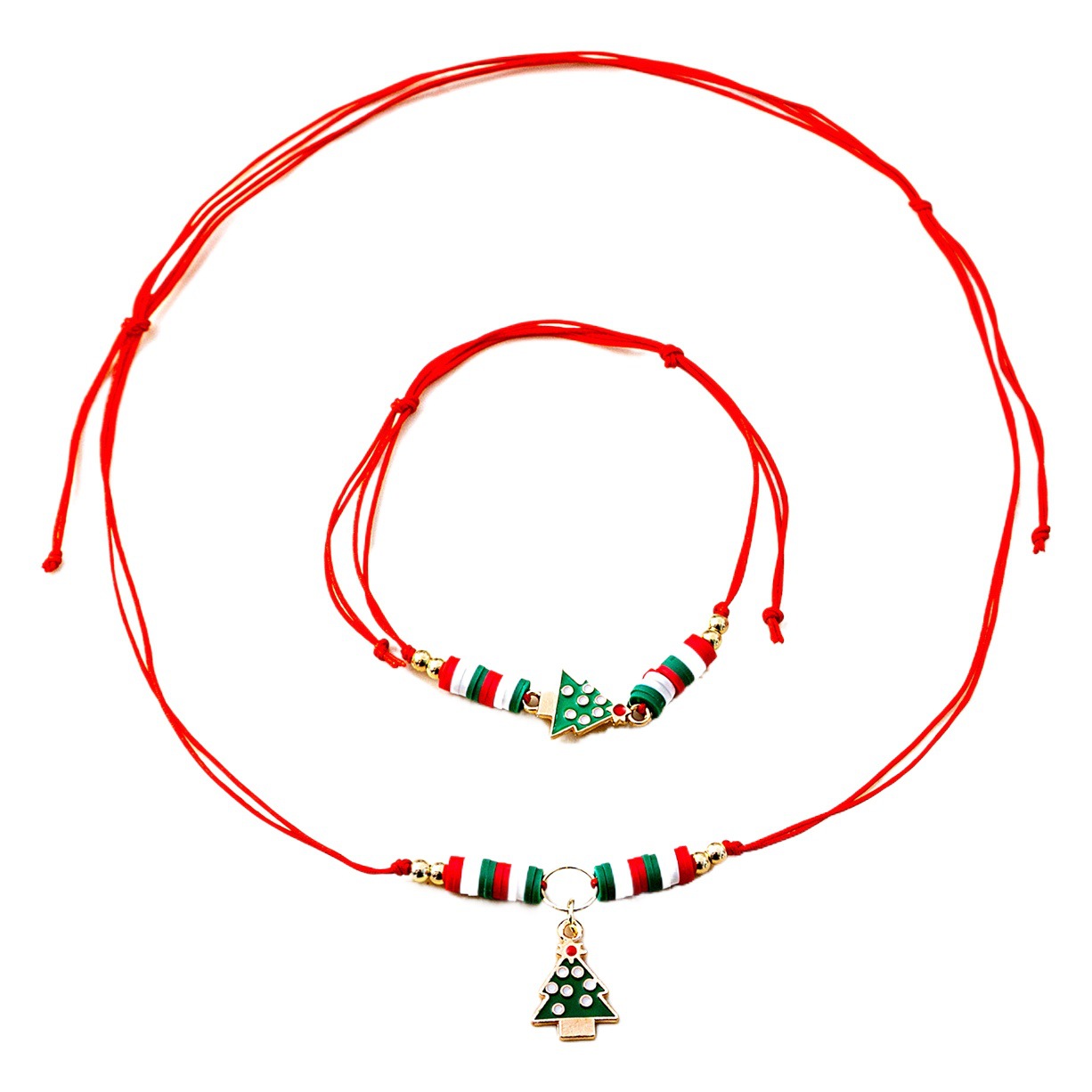 Cross-border Christmas oil bell necklace red and green color contrast resin Santa Claus bracelet cartoon cute suit