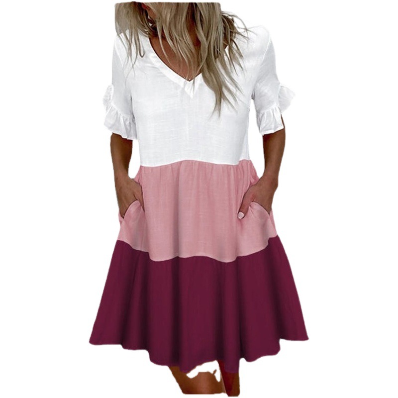 Amazon AliExpress Europe and the United States cross-border hot women's fashion short printed ruffled pocket dress for women
