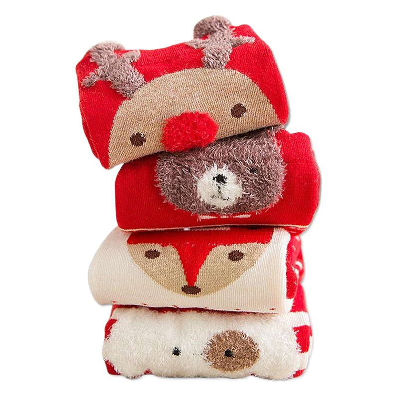 Autumn and winter cartoon Christmas tube socks children's three-dimensional straight socks Red Elk women's socks manufacturers spot wholesale