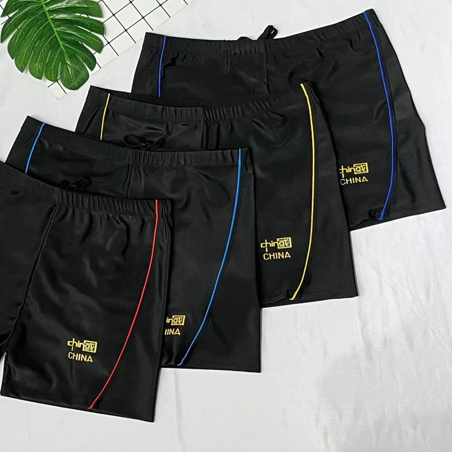 Men's five-point anti-embarrassment splicing swimming trunks simple four-corner beach water park swimming equipment wholesale