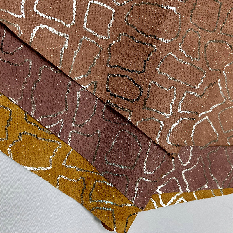 Picture of Metal Cut Hot Snake Gold Silk Pearlescent Embossed PU Imitation Cotton Fleece Material for Shoes Bag Double Color Black Leather Fabric
