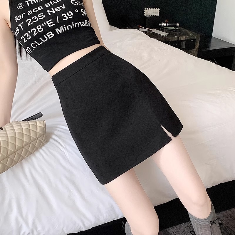 Sexy Spice Girl Light-proof Black High Waist Slimming Skirt Women's Spring Split Hip A- line Skirt Suit Skirt