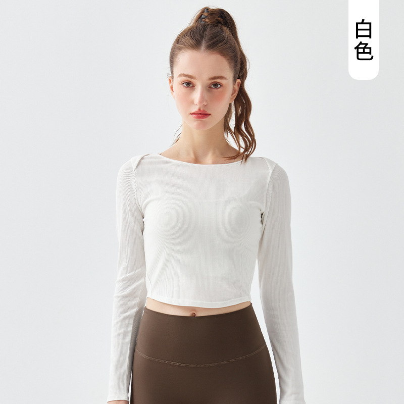 Picture of Beautiful Back Ribbed Long-Sleeved Yoga Clothes for Women in Autum High-Elastic Slimming Look Fitness Clothes Running Pilates Sports T-Shirts