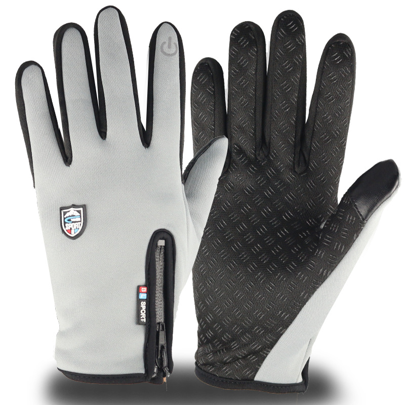 Picture of Cross-border cycling touch screen waterproof shield zipper design autumn and winter fleece-lined warm non-slip men and women windproof fleece gloves