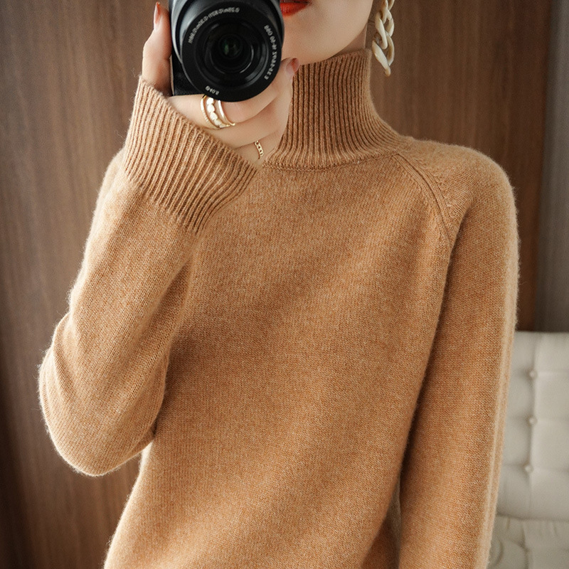 Picture of Stand Collar Sweater Women's Autumn and Winter New 2025 Thick Korean Style Women's Pure Color Pullover Loose Knitted Long-Sleeved Bottoming