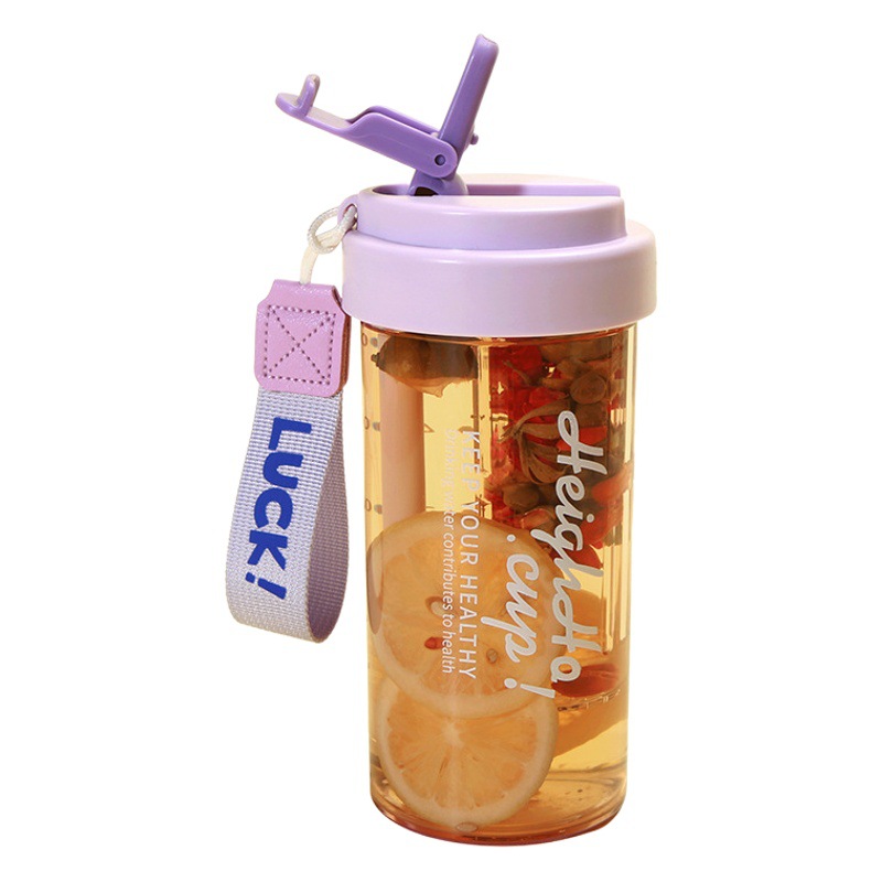 Summer Simple Flower Tea Cup Large Capacity Tea Plastic Cup Student Sports Portable Tea Separation Straw Cup