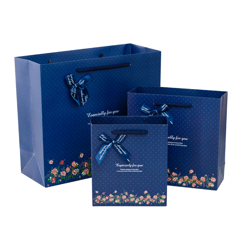 Picture of Factory Supply Blue Floral Business Gift Bag Handbag Packaging Bag Paper Gift Bag Gift Bag