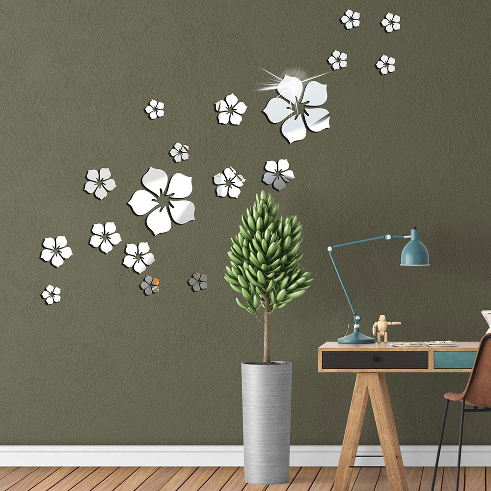 Picture of 3D Acrylic Mirror Flowers 18 Petals Crystal Mirror Wall Stickers Stereo Stickers Bedroom Living Room Decorative Wall Decorations