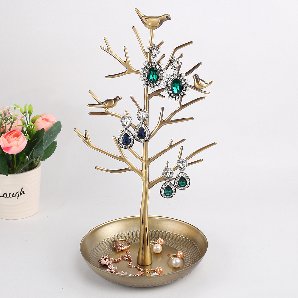 Picture of Danyuan Creative Alloy Bird Money Tree Jewelry Stand Jewelry Stand Earrings Ornament Storage Display Jewelry Props