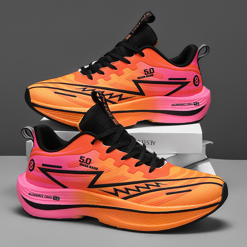 Cross-Border Carbon Plate + Popcorn Running Shoes for Men and Women, Sports Shoes, Mesh Middle School Students Racing Professional Training Shoes X5