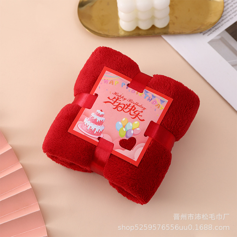 Picture of Coral Thick Cashmere Hand Gift Towel Square Absorbent Wash Face Long Velvet Cotton Face Towel Wedding Gift Wholesale