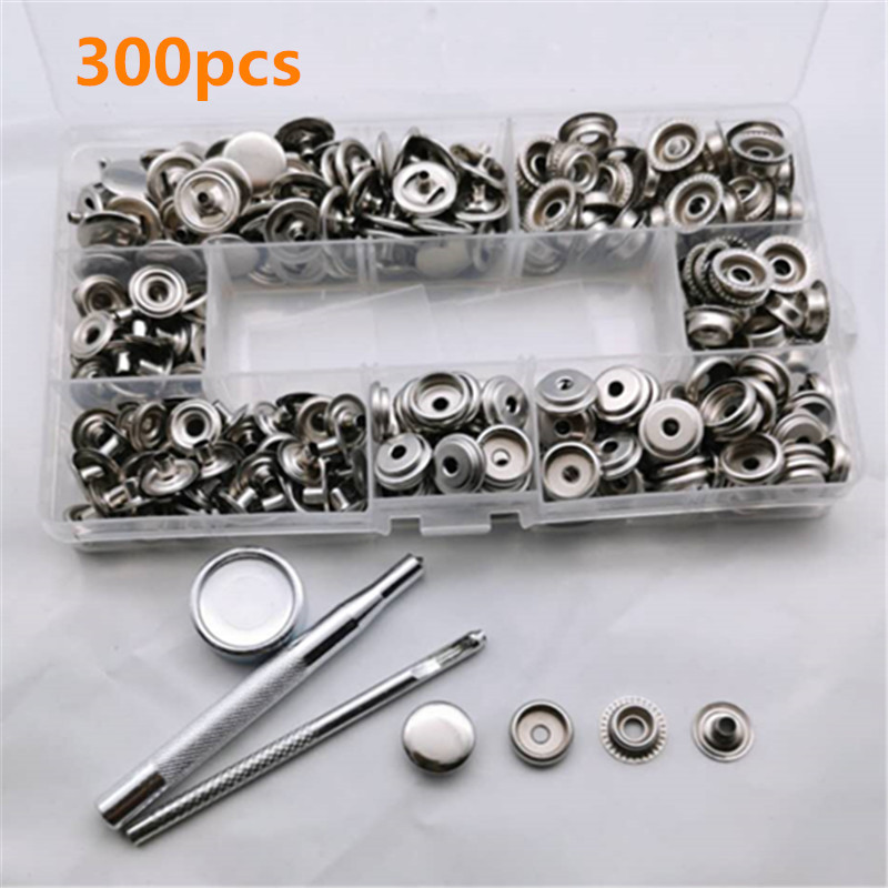 300pcs15MM stainless steel large white buckle +3 tools 75 sets 201 metal snap buckle snap buckle for cross-border