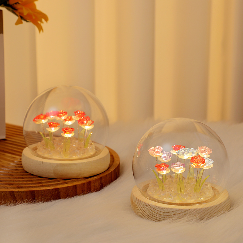 Eternal Rose Flower Night Light DIY Handmade Material Kit Creative Desktop Glowing Atmosphere Lamp Ornament Birthday Gift