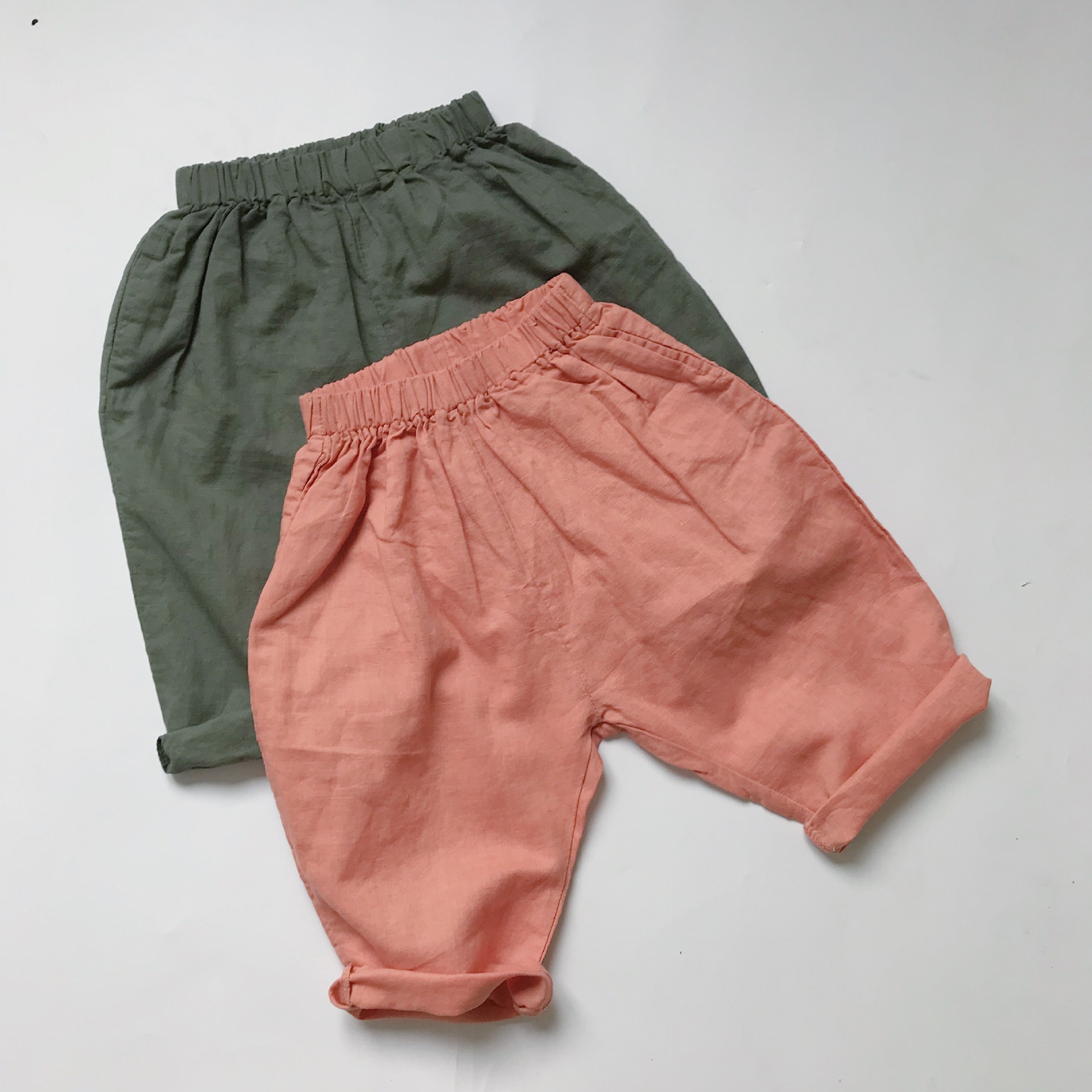 GL-kids Korean style summer new boys and girls Big pp cross pants children's radish pants baby cotton and linen capri pants fashion