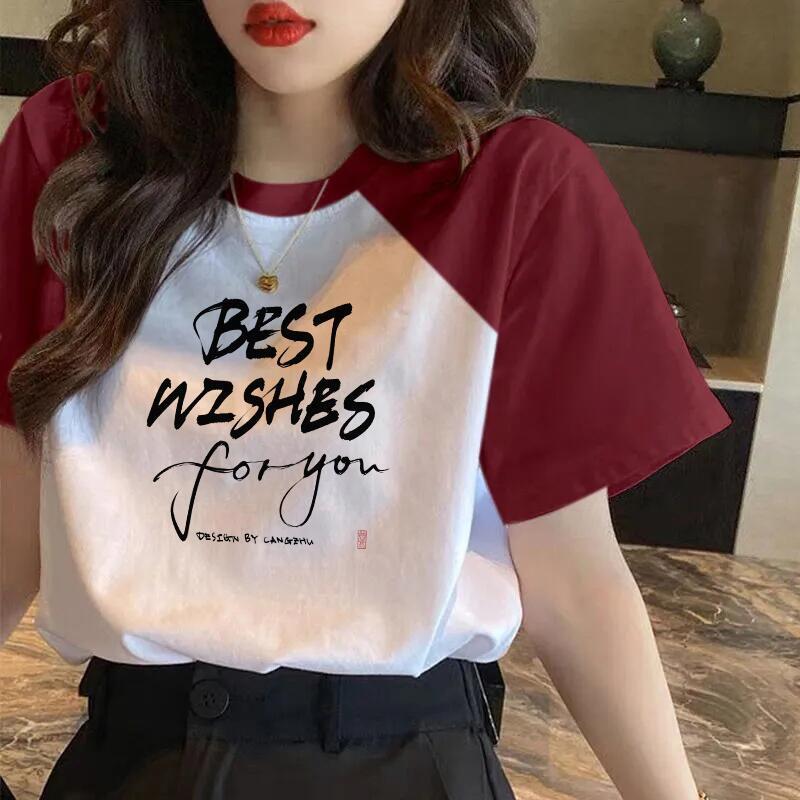 100 Cotton Round Neck Loose Casual T-Shirt Women's Summer New Arrival Ras plus size chubby girl Distinctive Printed Base Top