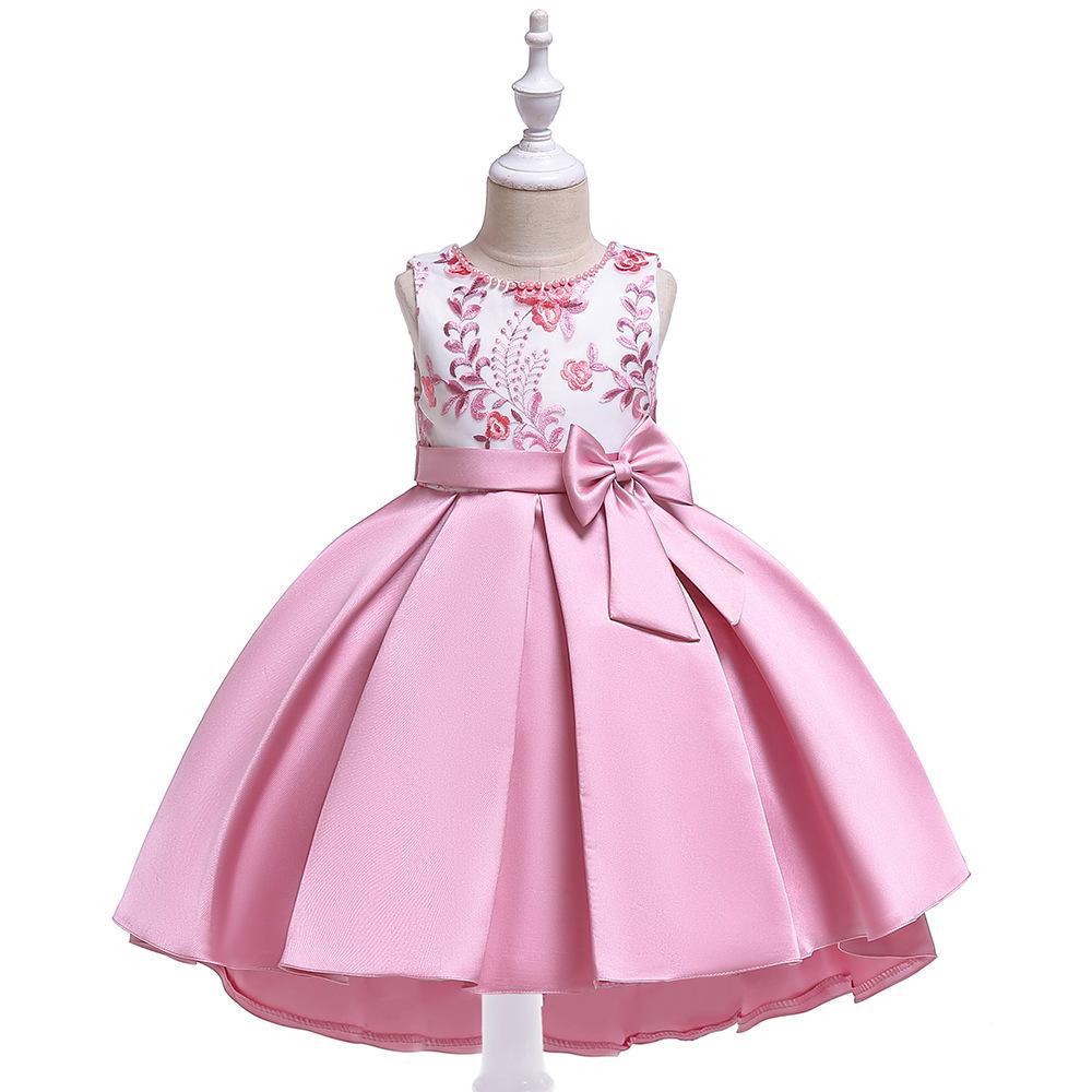 Picture of European and American New Tail Dress Girls Hand-Beaded Embroidered Princess Dress Twill Satin Bow Tuxedo Dress