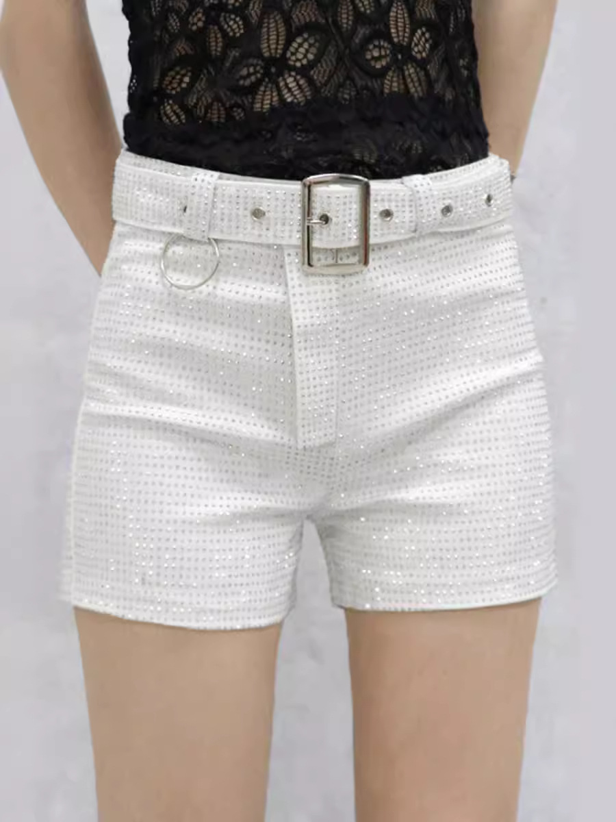 Picture of Full Diamond Shorts Women's Korean-style Celebrity Fragrant Style Fashionable Age-reducing Dopamine Color High-waist Slim-fit Slimming Outer Wear in stock