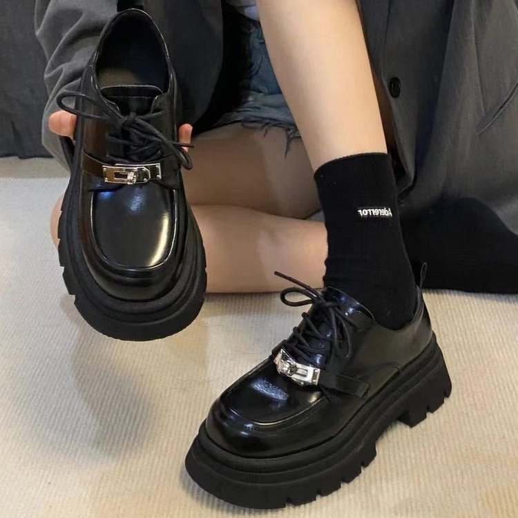 Metal Decorated JK Leather Shoes Women's 2024 New Spring and Autumn Lace-up British Style Single Shoes Mary Jane Platform Loafers