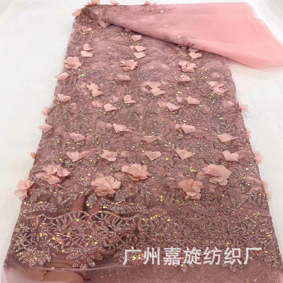 Foreign trade fashion three-dimensional shower gold lace clothing cloth fabric French 3D lace fabric JX3726