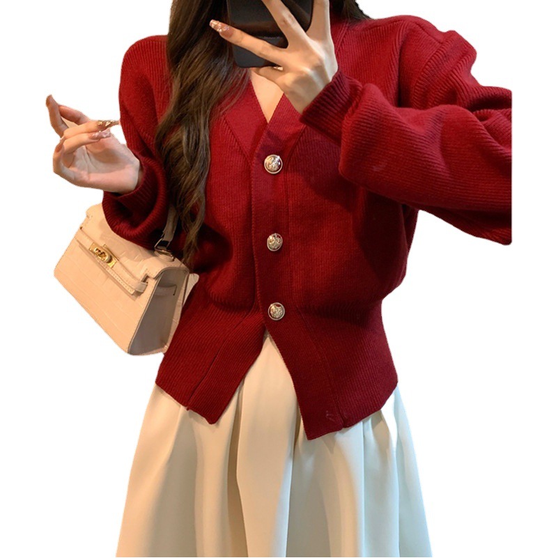 Cardigan Women's Sweater Spring and Autumn 2024 New Women's V-Neck Coat Loose Outer Wear Knitted Top