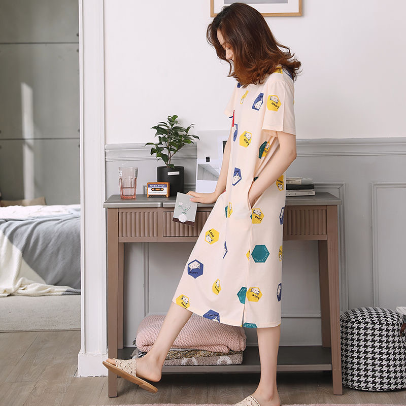 Picture of Pajamas for Women, Summer Korean Style, Women's Summer Nightgown, Short-Sleeved Women's Summer Home Wear Set, Student Plus Size Milk Silk