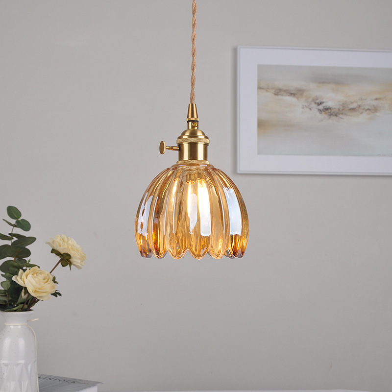 Brass Glass Chandelier Nordic Vintage Homestay Bar Restaurant Bedside Lamp Creative Personality Cafe Bedroom Lamps