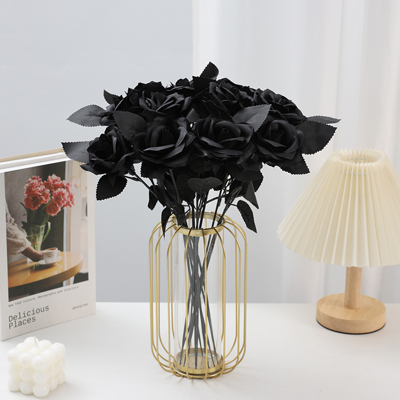 Picture of Cross-Border Supply Velvet Rose Home Decoration Wedding Bouquet Gothic Halloween Black Rose Simulated Rose
