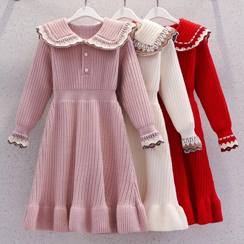 Picture of Girls Knitted Dress Autumn and Winter New Style Winter Western Style Winter Little Girl Princess Dress Children's Sweater Dress