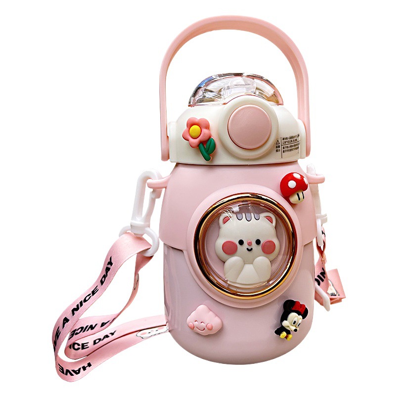 Picture of Large capacity cartoon children's thermos cup 316 stainless steel belly straw cup high color value portable student cup