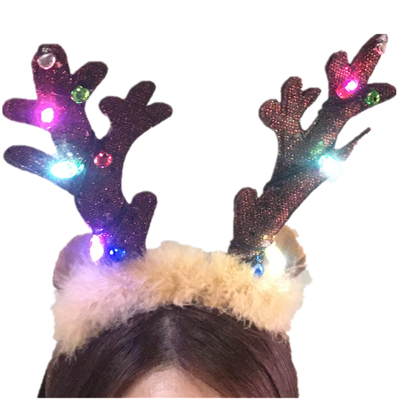 Christmas Headband Glowing Elk Party Headband Glitter with Light Head Buckle Santa Claus Holiday Dress Christmas Supplies