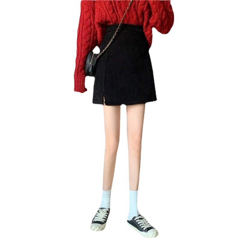Autumn and Winter high waist slimming corduroy skirt for girls 2024 New Western style small split A- line skirt
