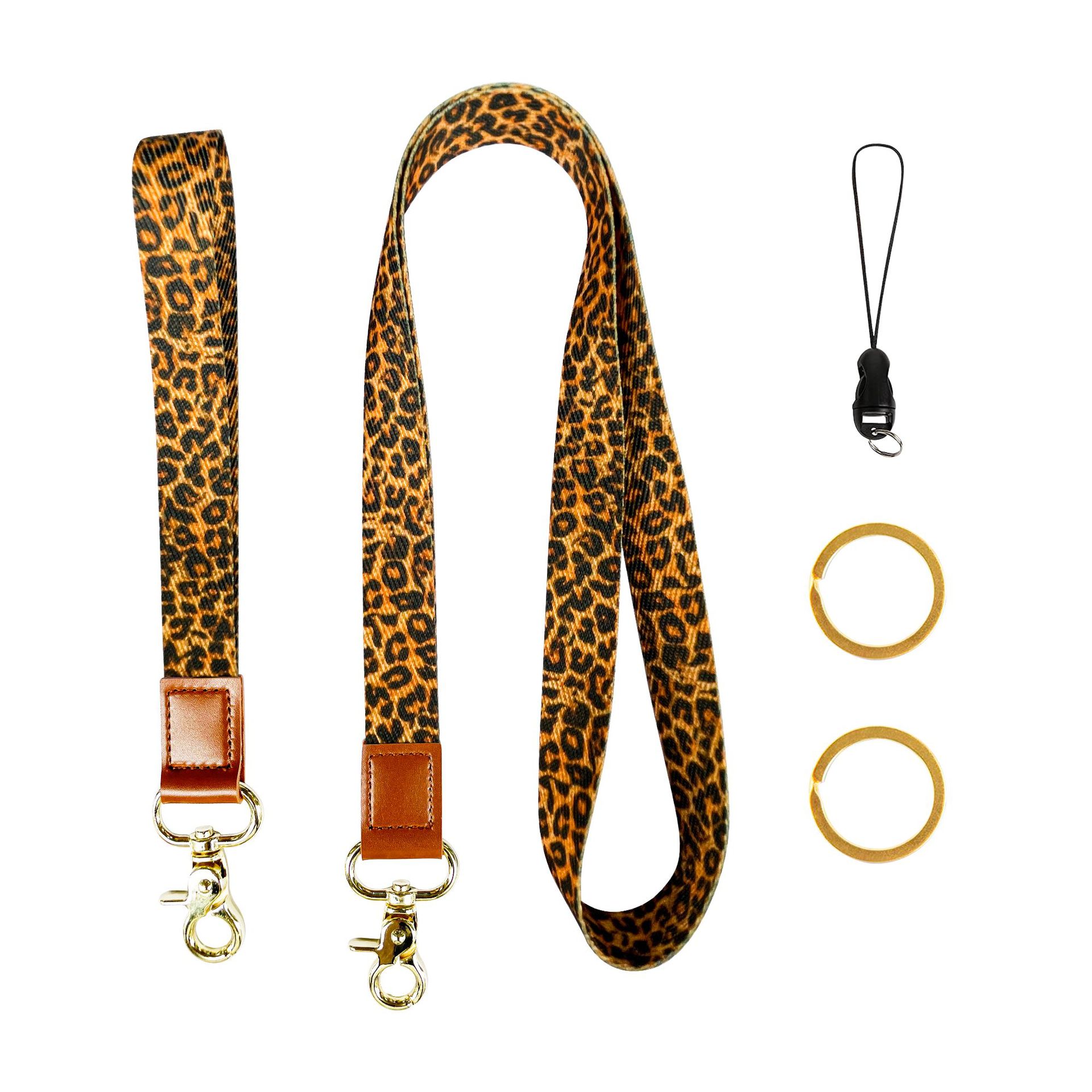 Picture of Cactus Peony Flower Floral Polyester Wrist Strap Thickened Leopard Certificate Lanyard Mobile Phone Rope