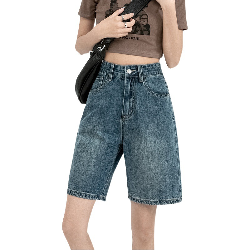 Picture of High waist Denim shorts women's 2022 new summer thin straight cropped pants loose slimming wide leg cropped pants