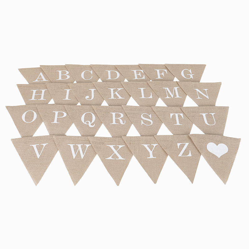 Foreign trade cross-border DIY handmade jute cloth triangle flag Christmas wedding holiday party decoration letters environmental protection pull flag