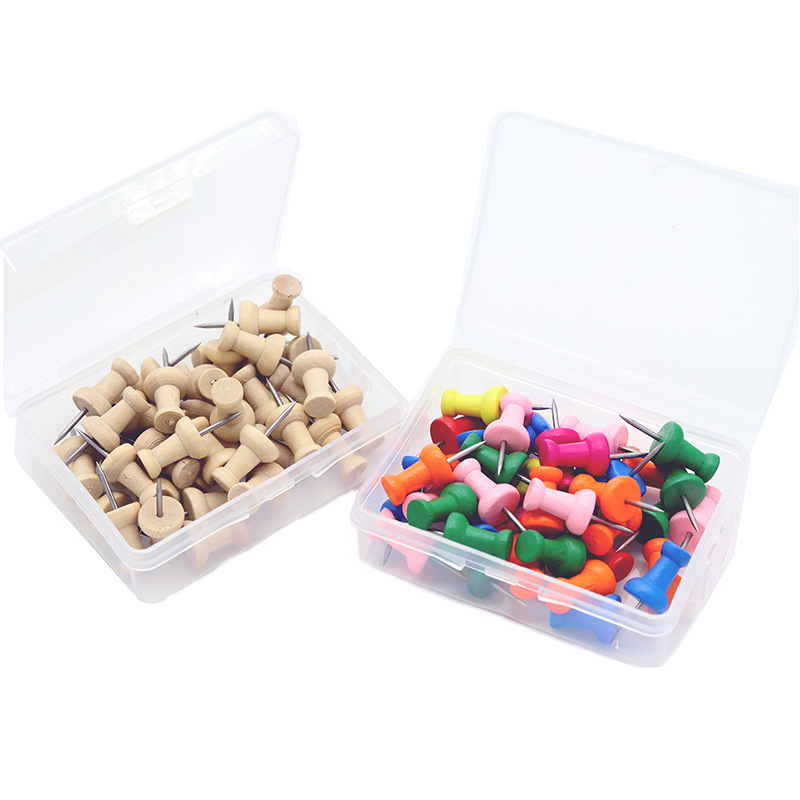 Picture of Cross-border Hot Sale 40 Boxed Wooden I-nails Wooden Pushpins Log Wood Color Cork Pushpins Photo Wall Pushpins