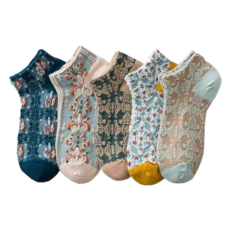 Zhuji socks women's socks summer thin retro princess style embossed socks short spring and autumn Women's Boat socks wholesale