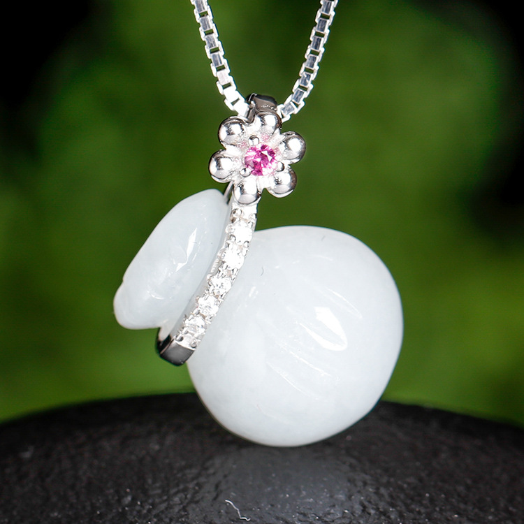 Myanmar Natural Jade a Jade Inlaid S925 Silver Lucky Bag Pendant Fashion Women's Necklace Jewelry Wholesale
