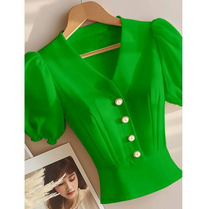Picture of 2025 Spring New Fashion Korean Style Blue Collar Shirt Lightweight and Elegant Commuting Wear