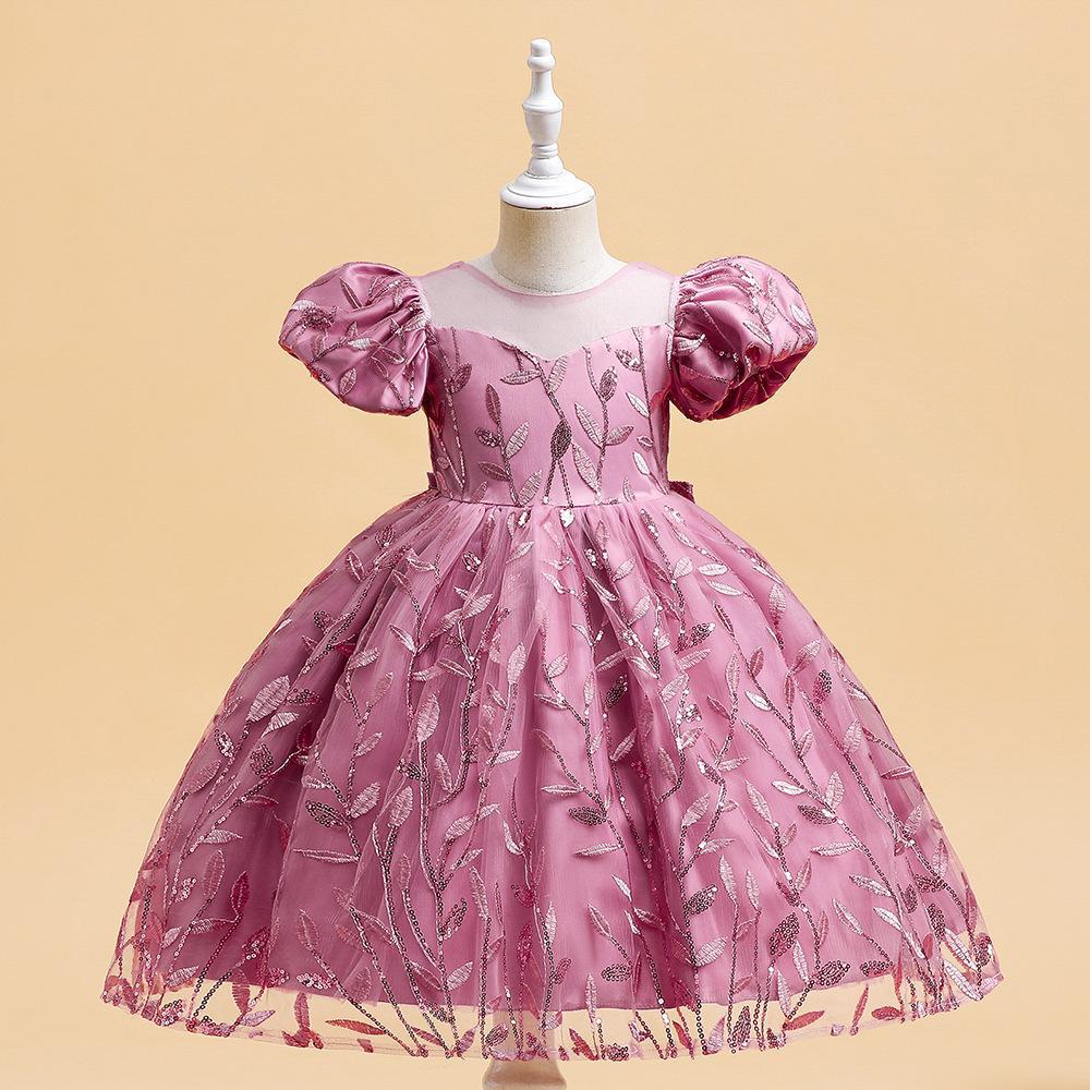 Amazon new children's dress bubble sleeve princess dress girls dress sequined embroidered flower girl wedding dress dress