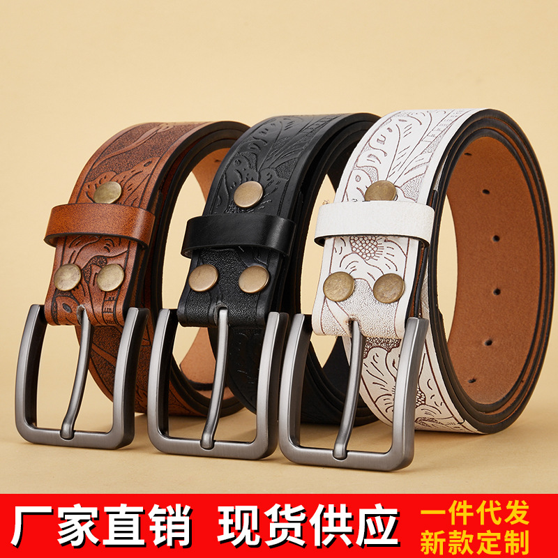 Exquisite Printed Cross-Border Belt Men's Pin Buckle Belt British Retro Business Fashion Versatile Jeans Belt Men