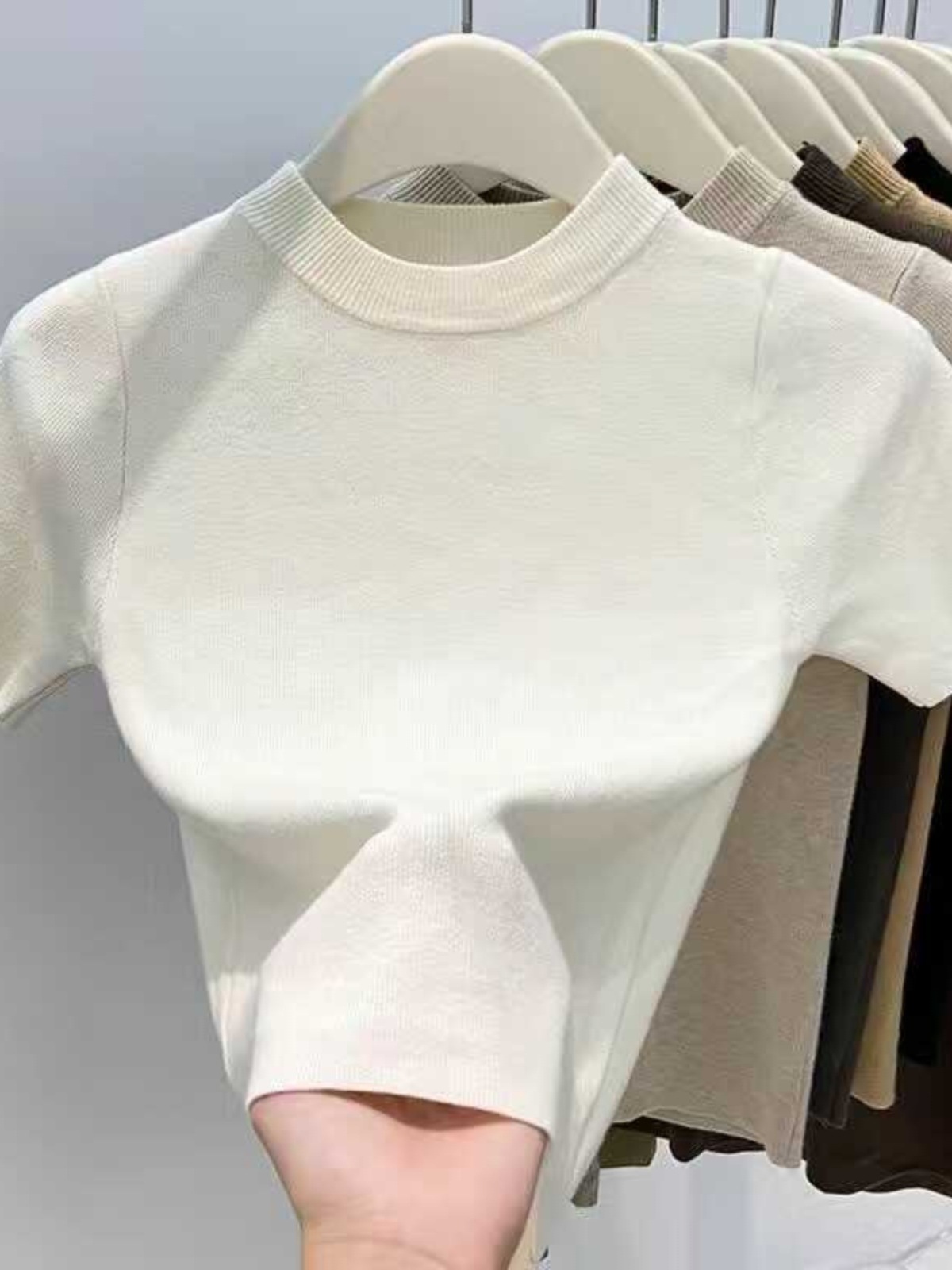 2025 Korean Style Mock Collar Summer New Solid Color Short Knitted Sweater Women's All-match Slim-fit Short-sleeved Pullover Base Top