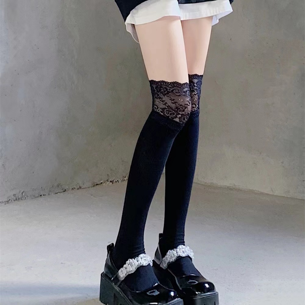 Picture of Long Tube Over-the-Knee Socks Autumn Socks Women's Japanese Style JK Girls Lolita Black and White Lace Shoe Socks Lace Shoe Socks