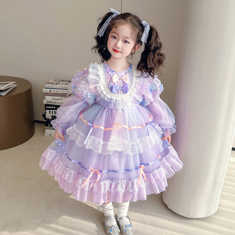 2025 Girls New Lolita dress Sweet Cake Dress Lace Princess Flower Fairy Baby Princess Dress