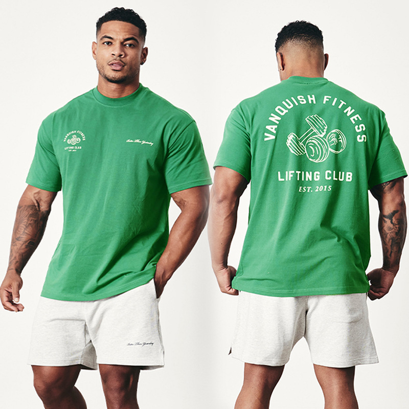 VQ sports fitness style short sleeve plus size T-shirt men's running casual cotton European and American weight workout clothes