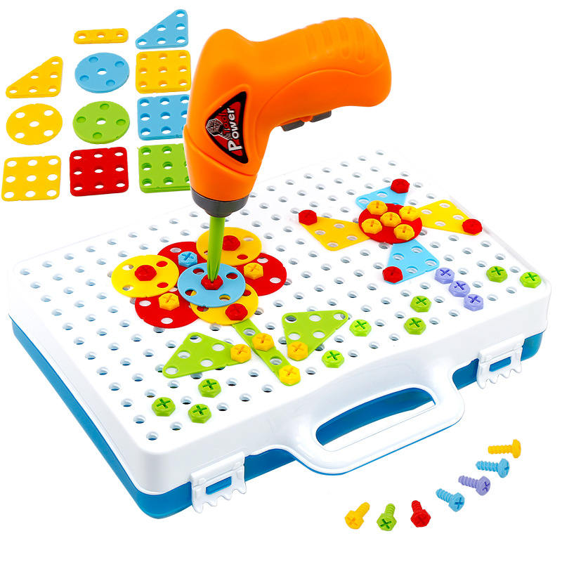 Picture of Children's puzzle play house toy hands-on screw tool table boy electric drill nut disassembly matching suitcase
