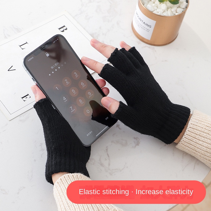 Picture of Autumn and winter new men's knitted half-finger gloves Jacquard five-finger riding warm open finger typewriter factory wholesale