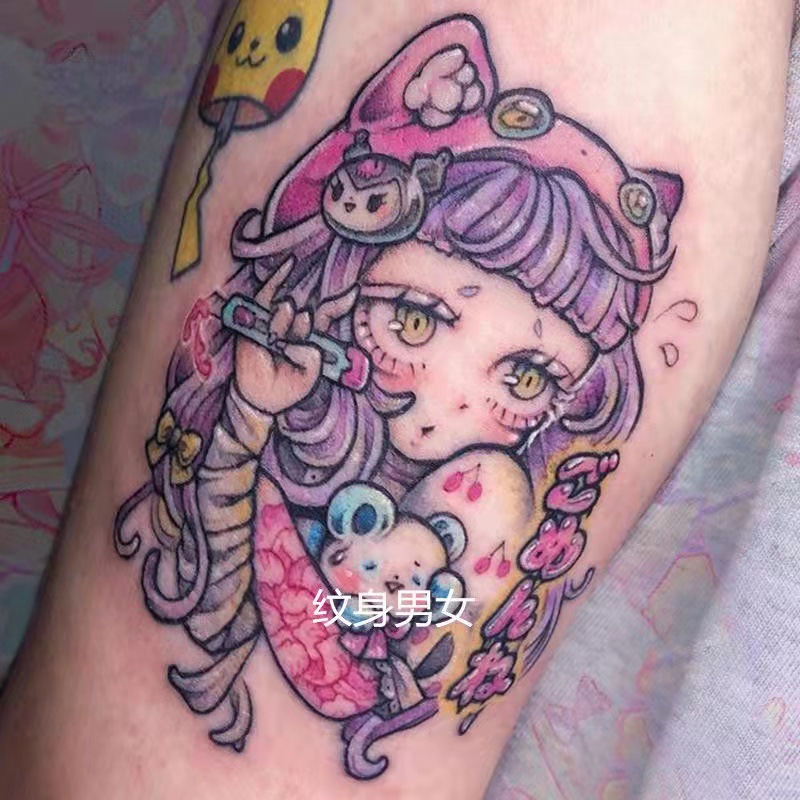 Picture of Diablo Tattoo Sticker Women's Waterproof Lasting European and American Violence Lori ins Cute Cartoon Flower Arm Non-Reflective Anti-Han